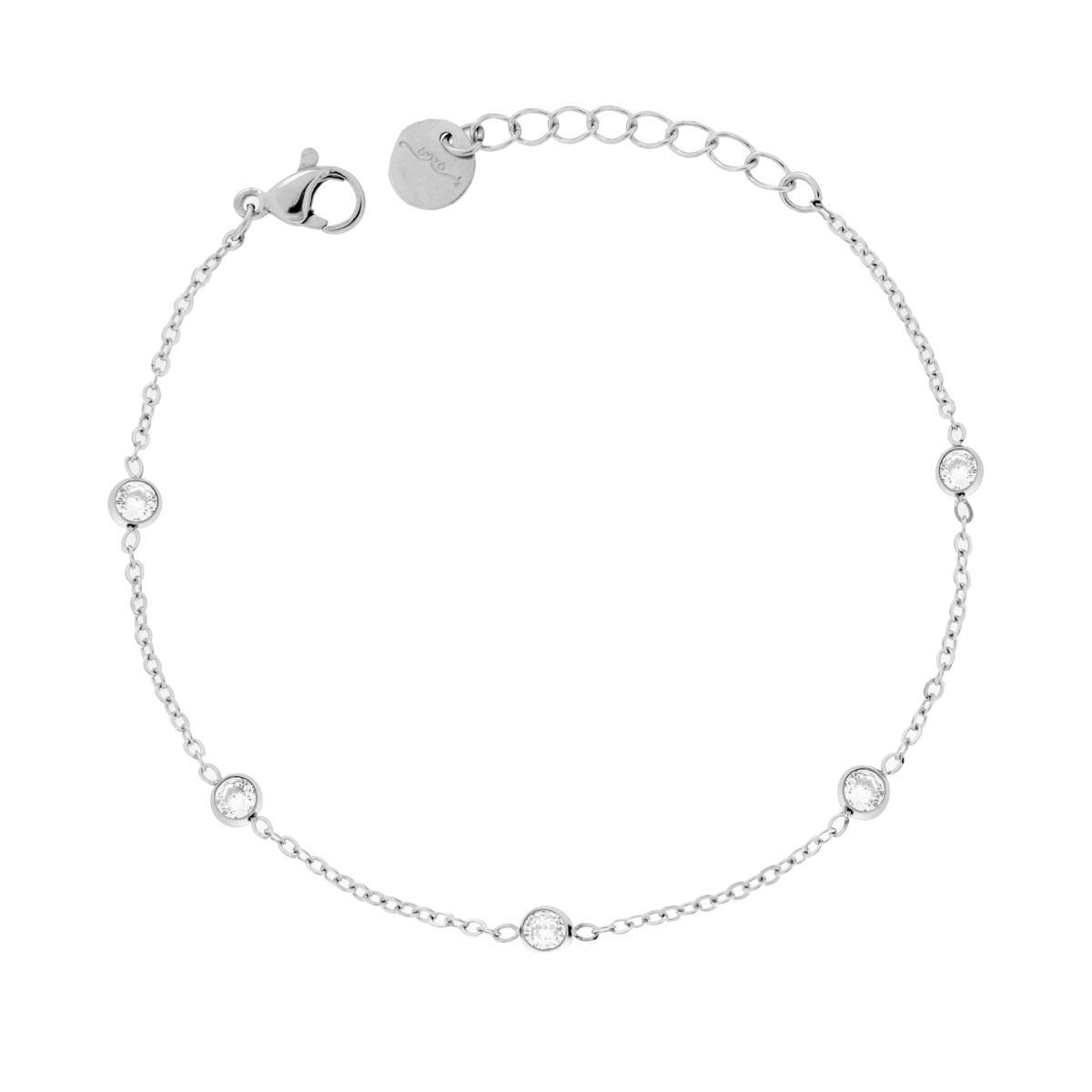 Bracciale Catena Forzatina Diamantata con Crystal Bianchi in ACCIAIO<BR>