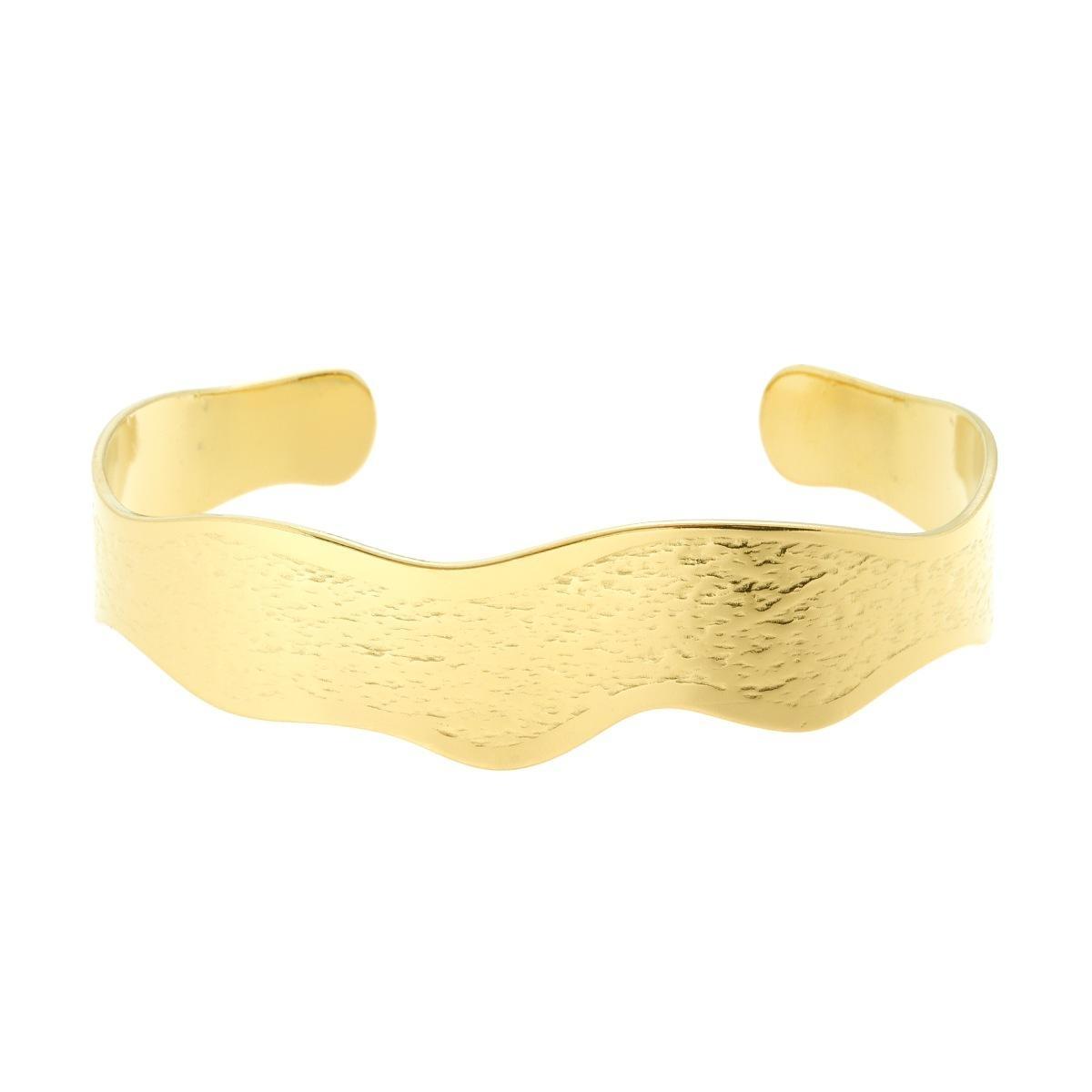 Bracciale Rigido modello Schiava Ondulato in ACCIAIO colore Oro<BR>