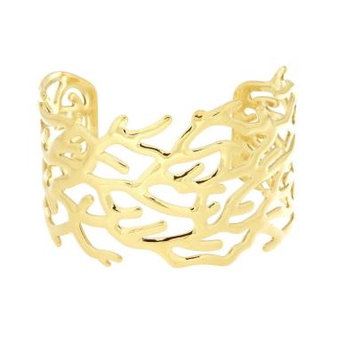 Bracciale Rigido modello Schiava Fascia Corallo in ACCIAIO colore Oro<BR>