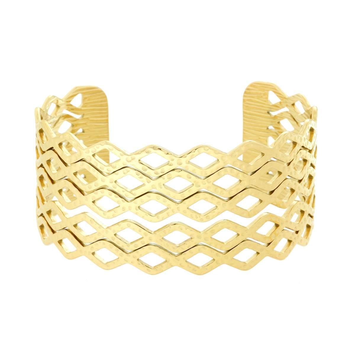 Bracciale Rigido modello Schiava Fascia Multifilo con Rombi in ACCIAIO colore Oro<BR>
