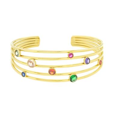 Bracciale Rigido modello Schiava Multifilo con Crystal Multicolor in ACCIAIO colore Oro<BR>