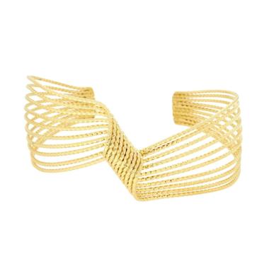 Bracciale Rigido modello Schiava Fascia Multifilo Nastro in ACCIAIO colore Oro<BR>