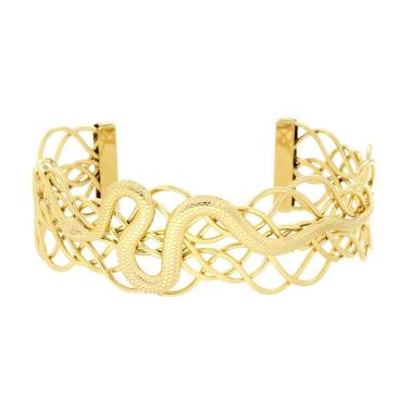 Bracciale Rigido modello Schiava Multifilo con Serpente in ACCIAIO colore Oro<BR>