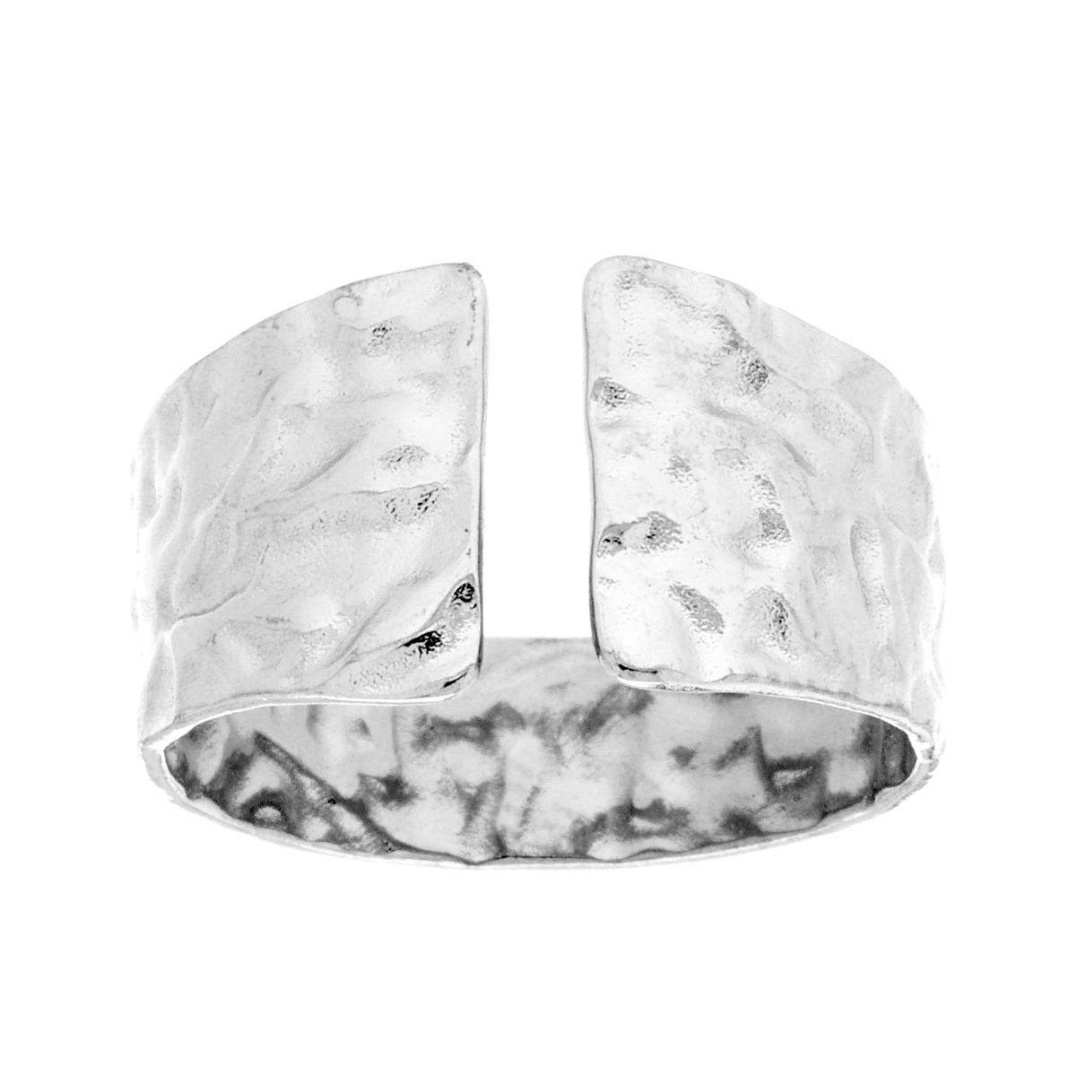 Anello Fascia Martellata aperto Frontalmente in ACCIAIO