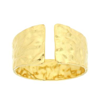 Anello Fascia Martellata aperto Frontalmente in ACCIAIO colore Oro<BR>