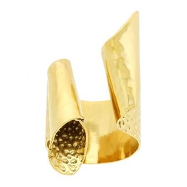 Anello Fascia Scultura Nastro Contrarie in ACCIAIO colore Oro<BR>