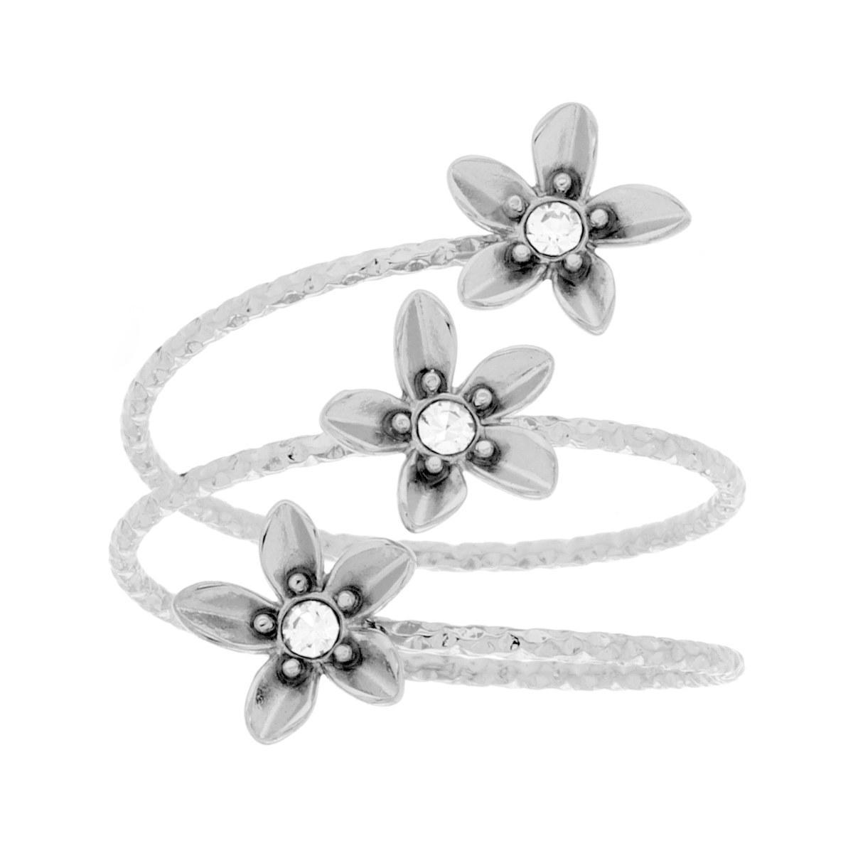 Anello Multifilo Diamantato con Fiori e Crystal Bianchi in ACCIAIO colore Oro<BR>