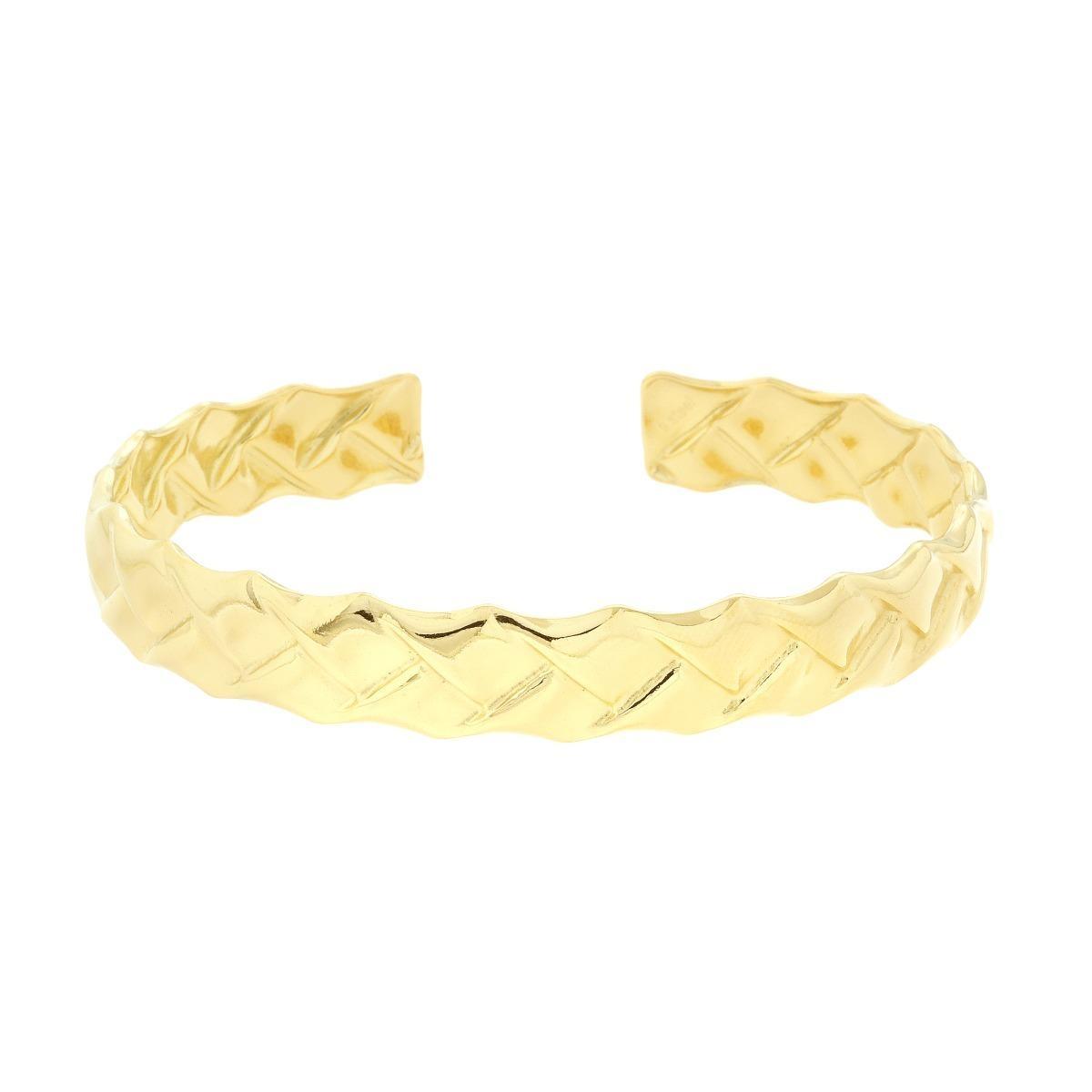 Bracciale Rigido modello Schiava effetto Treccia Martellata in ACCIAIO colore Oro<BR>