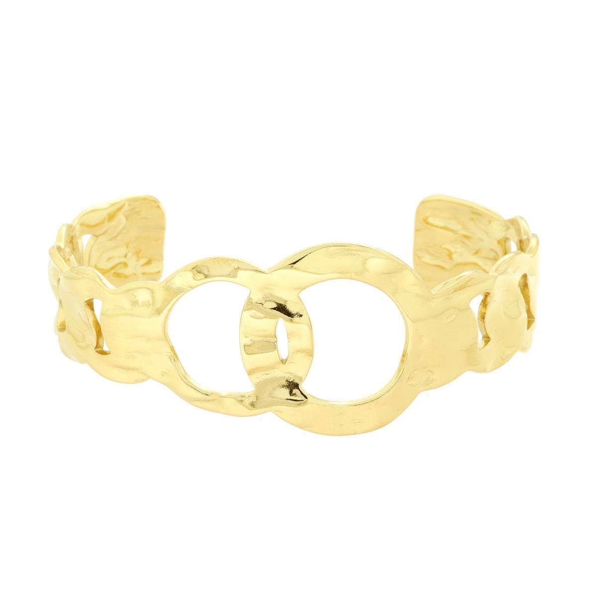 Bracciale Rigido modello Schiava effetto Catena Martellata in ACCIAIO colore Oro<BR>