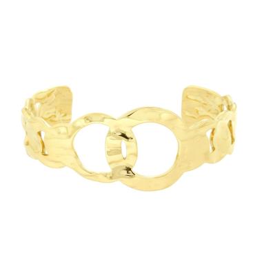 Bracciale Rigido modello Schiava effetto Catena Martellata in ACCIAIO colore Oro<BR>