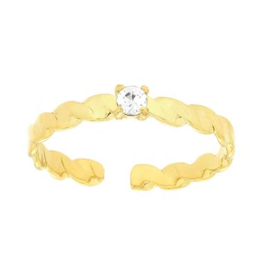 Anello Solitario Fascia Ondulata e Crystal Bianco in ACCIAIO<BR> colore Oro