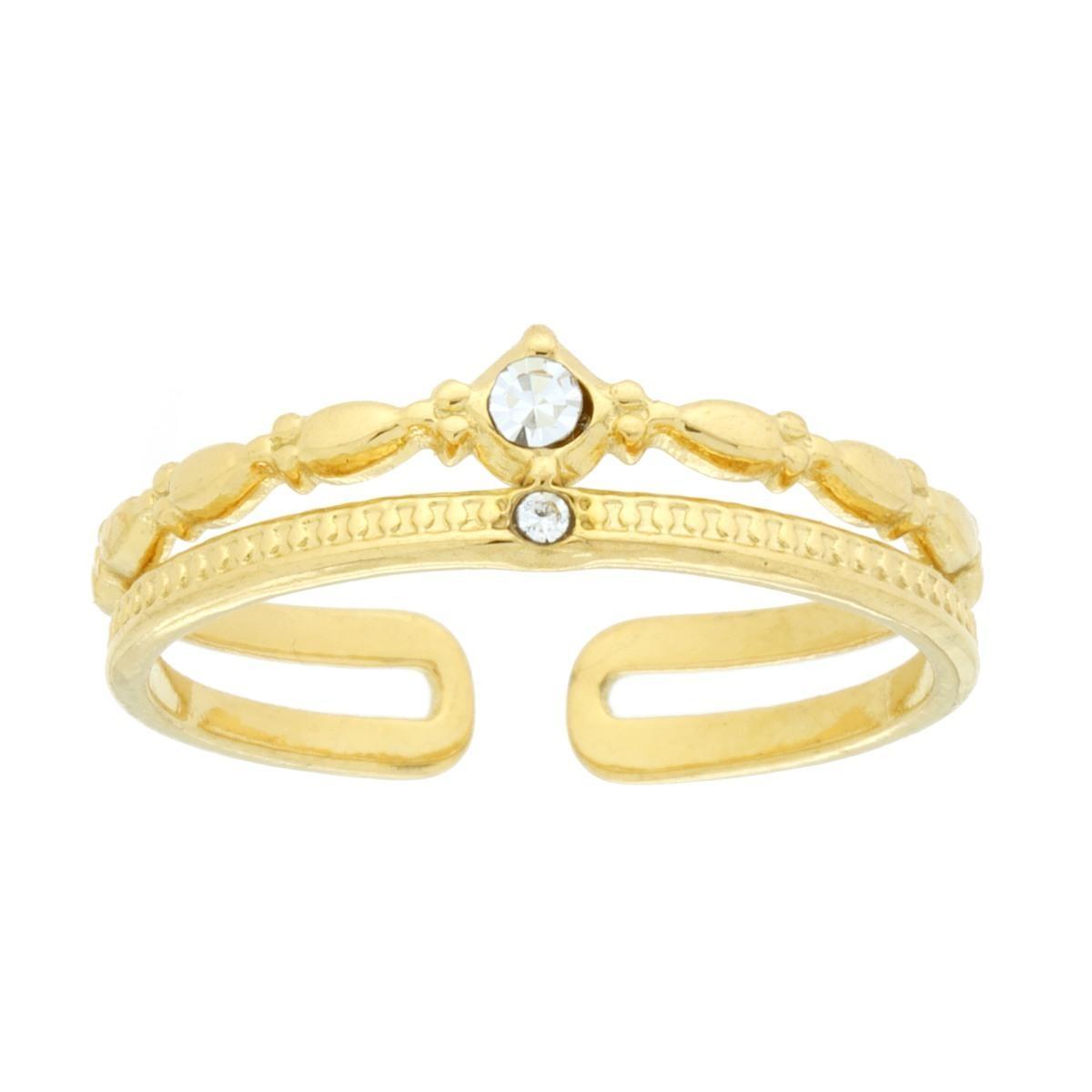 Anello Diadema due fili con Crystal Bianchi in ACCIAIO colore Oro