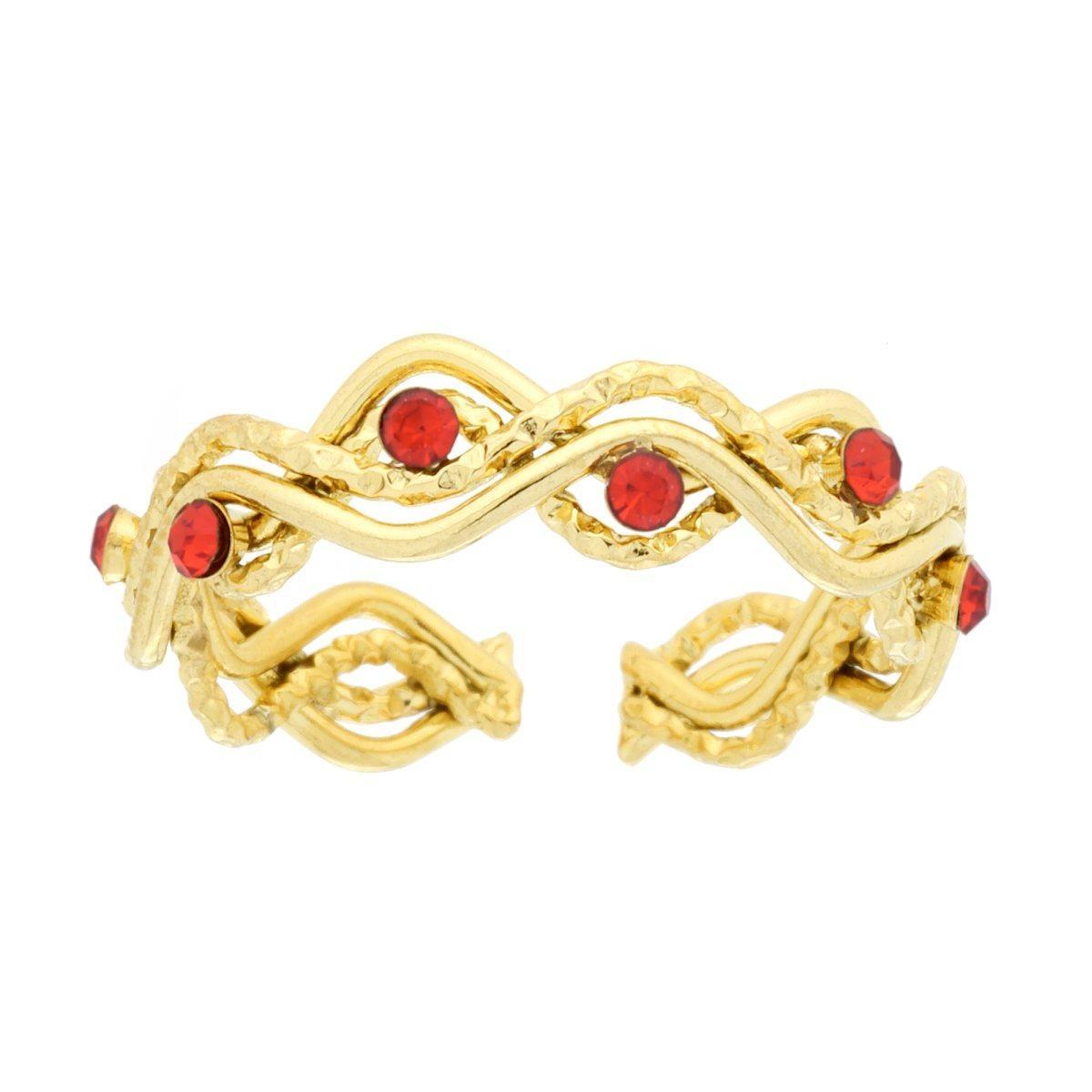 Anello Fili Ondulati con Crystal Rossi in ACCIAIO colore Oro<BR>
