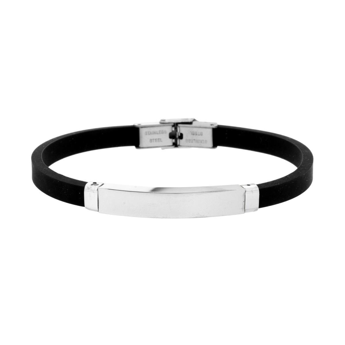 Bracciale Uomo in Caucciu PVC Nero con Targa in ACCIAIO<BR>