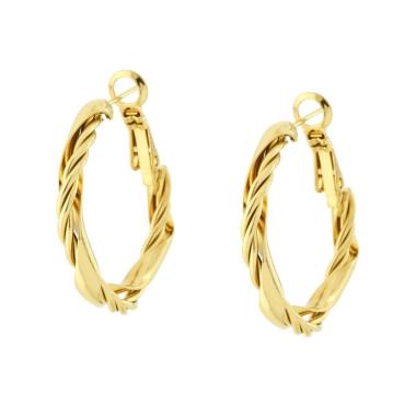 Orecchini Cerchio Torchon mm 28 in ACCIAIO colore Oro<BR>