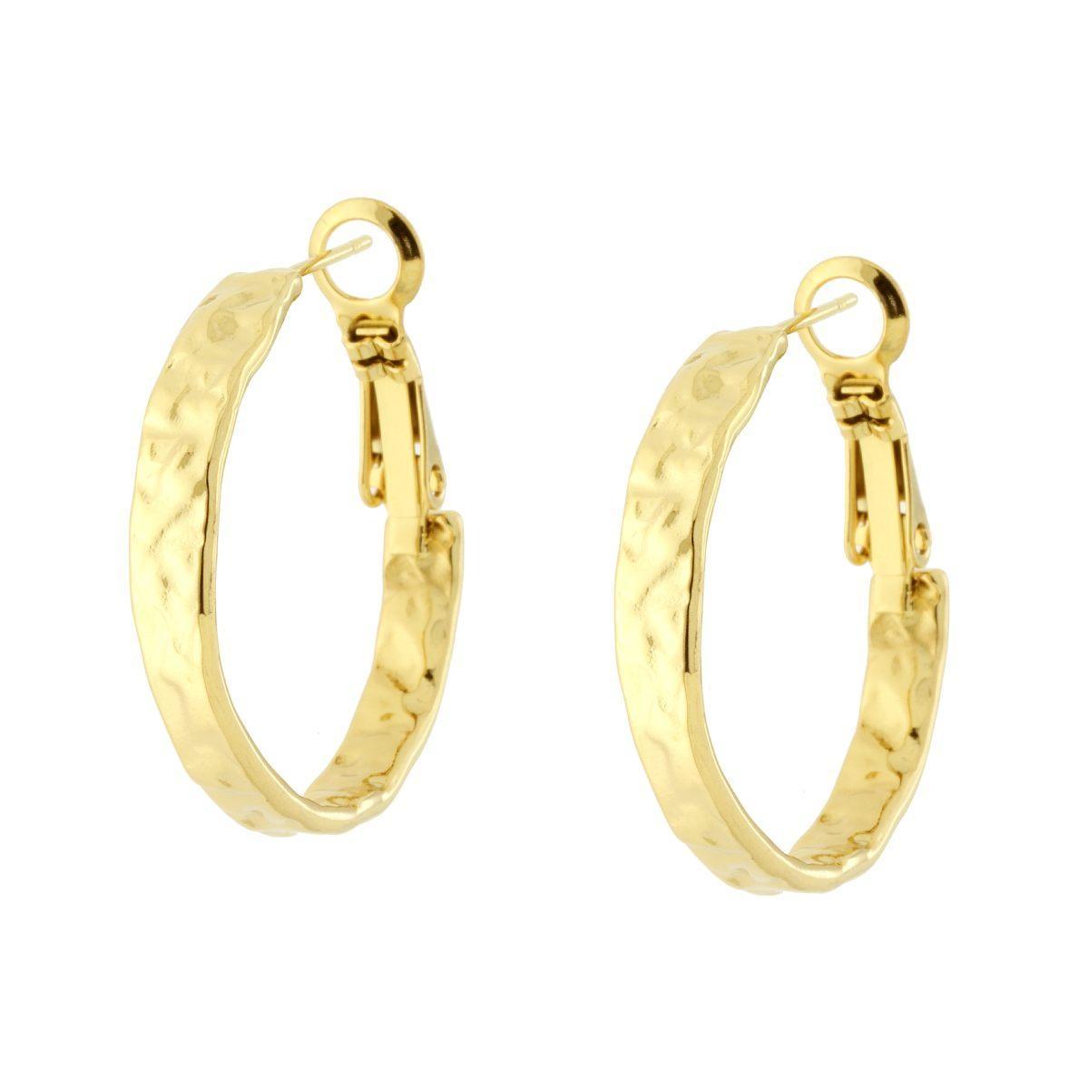 Orecchini Cerchio Fascia Martellata mm 25 in ACCIAIO colore Oro<BR>