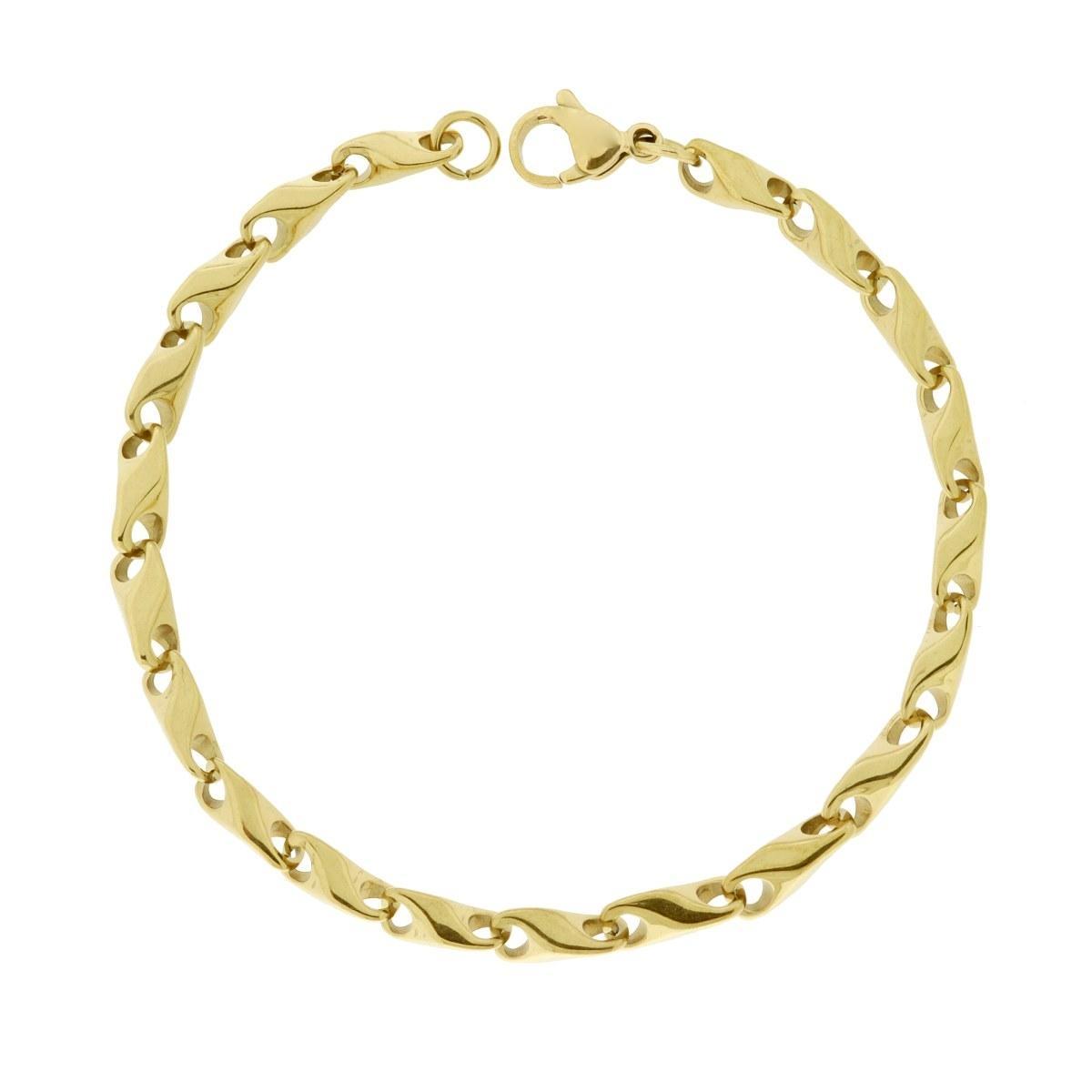 Bracciale Uomo Catena Pesci in ACCIAIO colore Oro<BR>