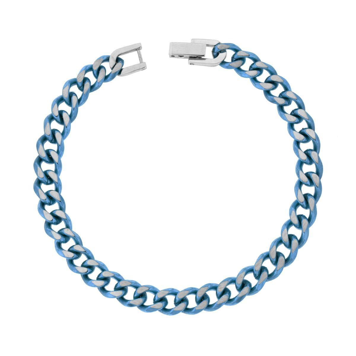 Bracciale Catena Grumetta Diamantata colore Blu in ACCIAIO<BR>