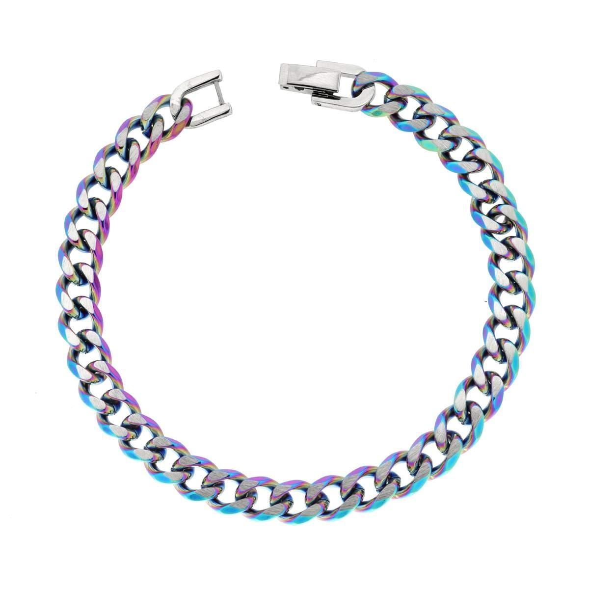 Bracciale Catena Grumetta Diamantata colore Boreale Multicolor in ACCIAIO<BR>
