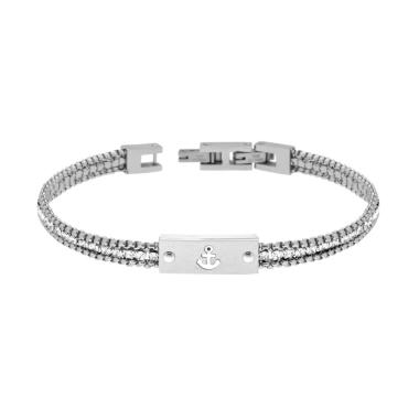 Bracciale Uomo Catena Veneziana Tonda con Tennis Crystal Bianchi e Targa con Ancora in ACCIAIO <BR>