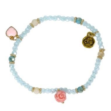 Bracciale donna con pietre in vetro acqua marina chiara con rosa