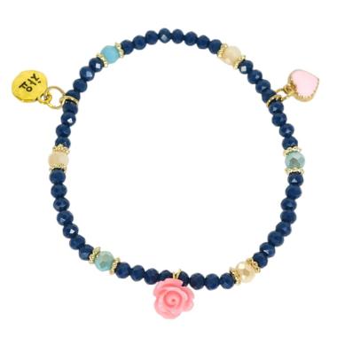 Bracciale donna con pietre in vetro blu zaffiro con rosa