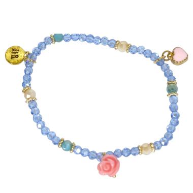 Bracciale donna con pietre in vetro celeste con rosa