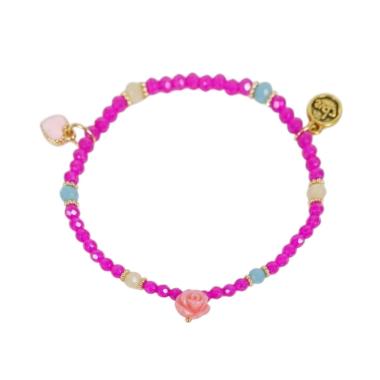 Bracciale donna con pietre in vetro fucsia con rosa