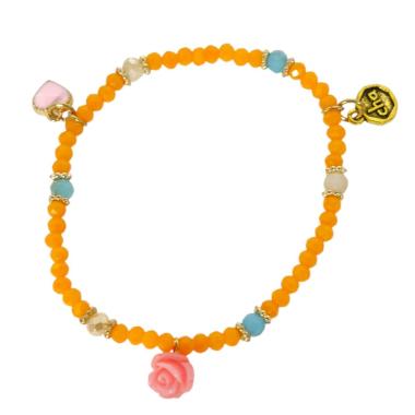 Bracciale donna con pietre in vetro arancione con rosa