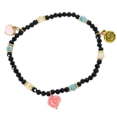 Bracciale donna con pietre in vetro nere con rosa