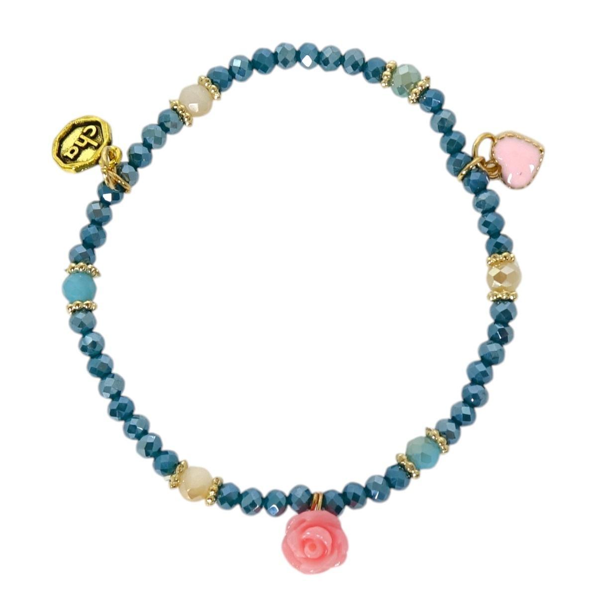 Bracciale donna con pietre in vetro ottanio chiaro con rosa