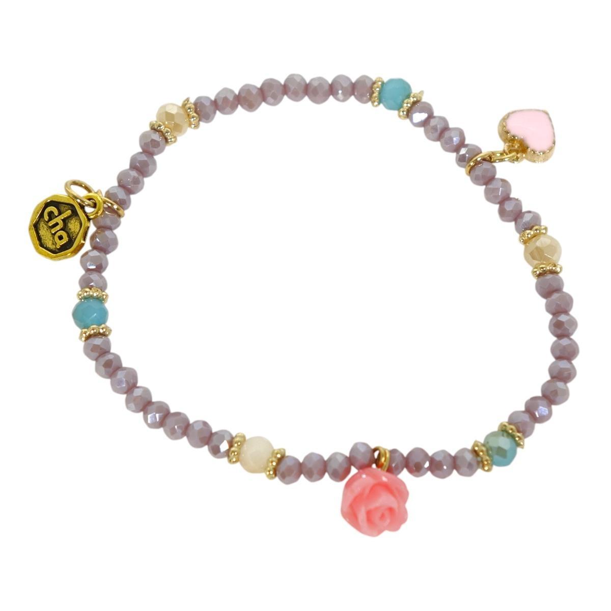 Bracciale donna con pietre in vetro lavanda con rosa