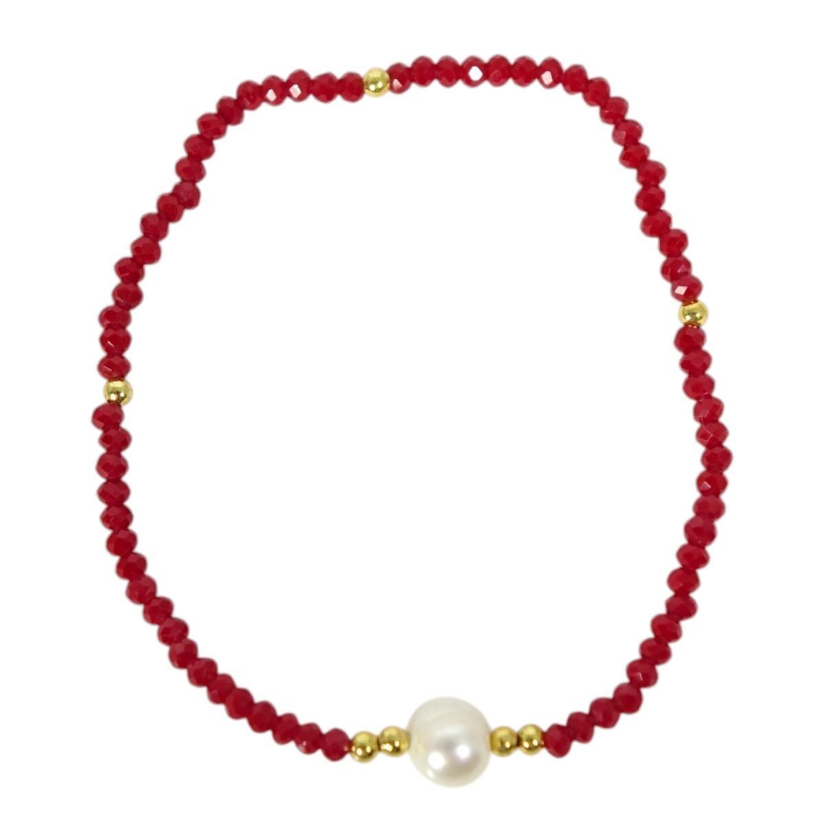 Bracciale donna con pietre rosse e perla