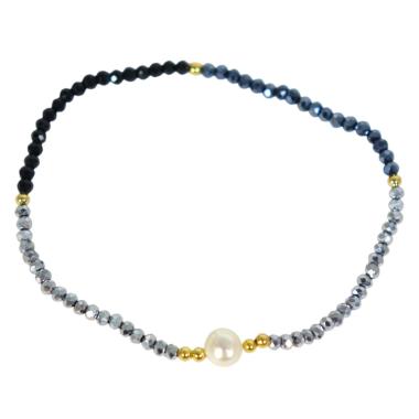 Bracciale donna con pietre grigie e nere e perla