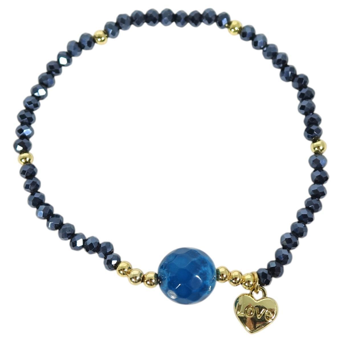 Bracciale donna con pietre da 10 mm in agata blu intensa