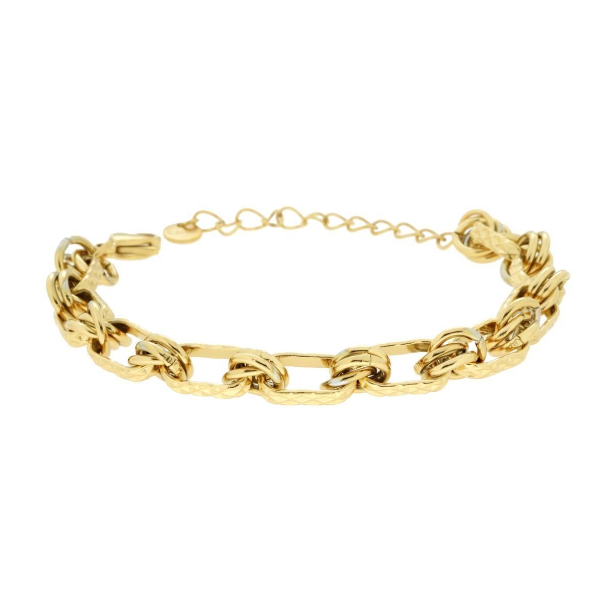 Bracciale Catena Forzatina Multimaglia Godronata in ACCIAIO colore Oro<BR>