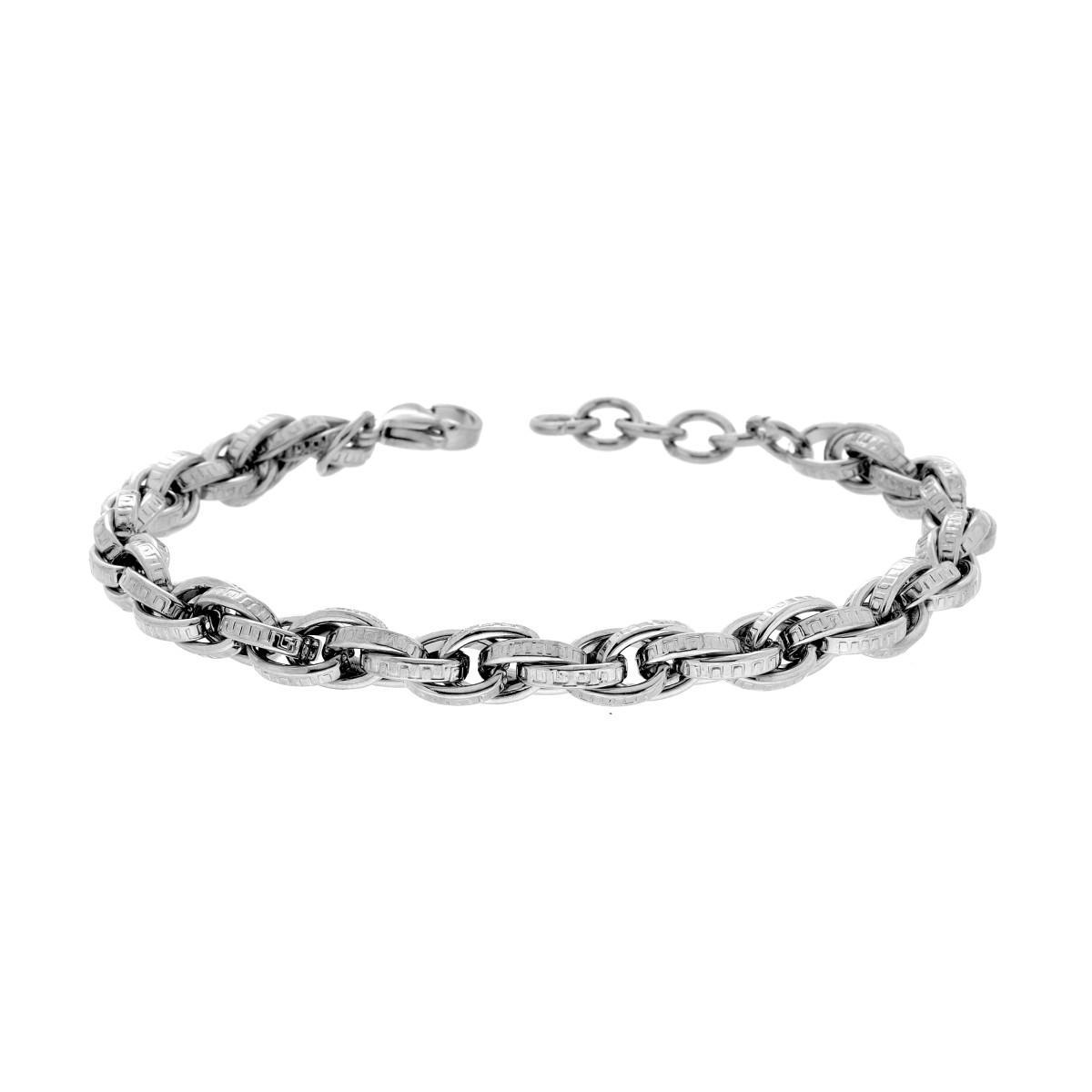 Bracciale Catena Forzatina Multimaglia con Decoro Greco in ACCIAIO <BR>