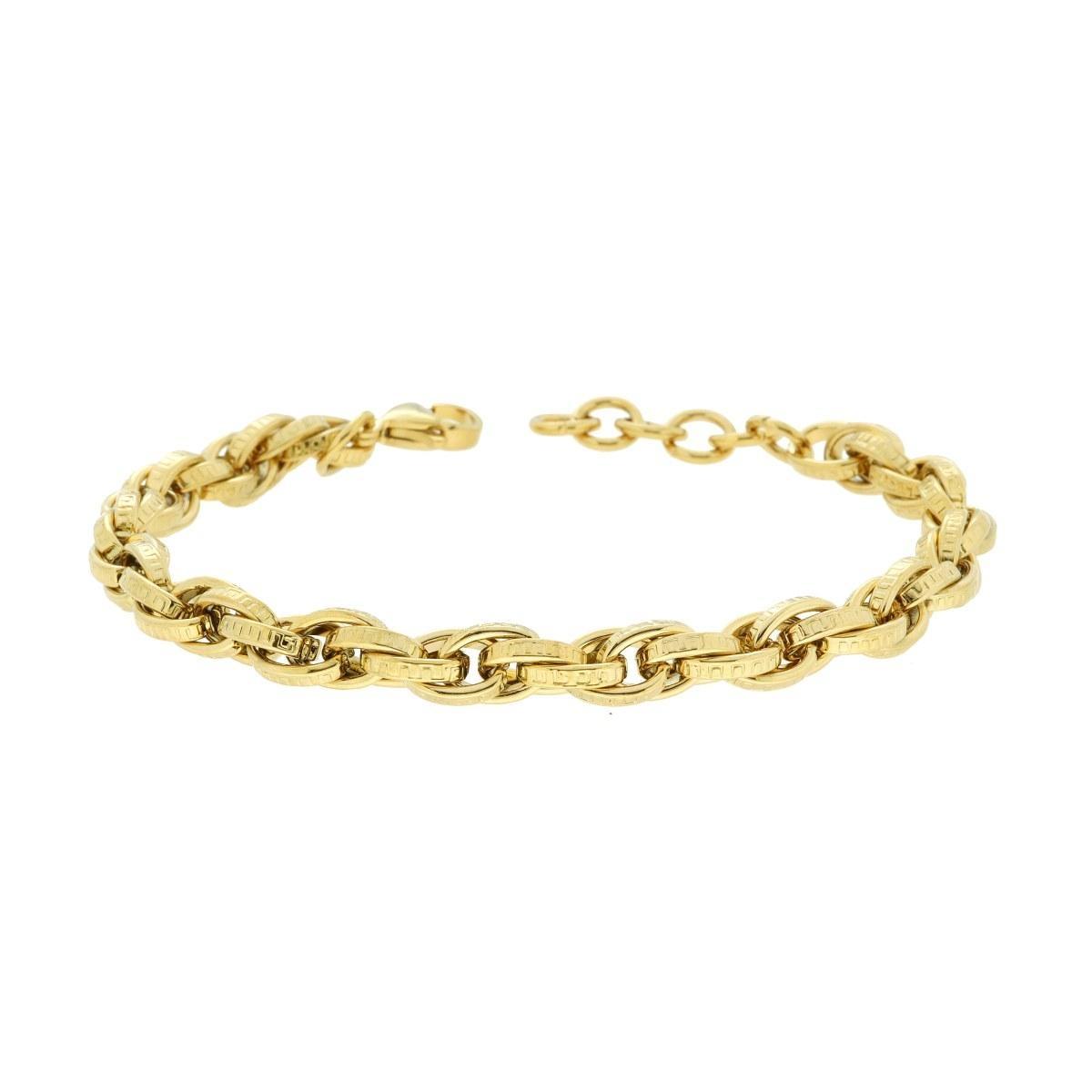 Bracciale Catena Forzatina Multimaglia con Decoro Greco in ACCIAIO colore Oro<BR>