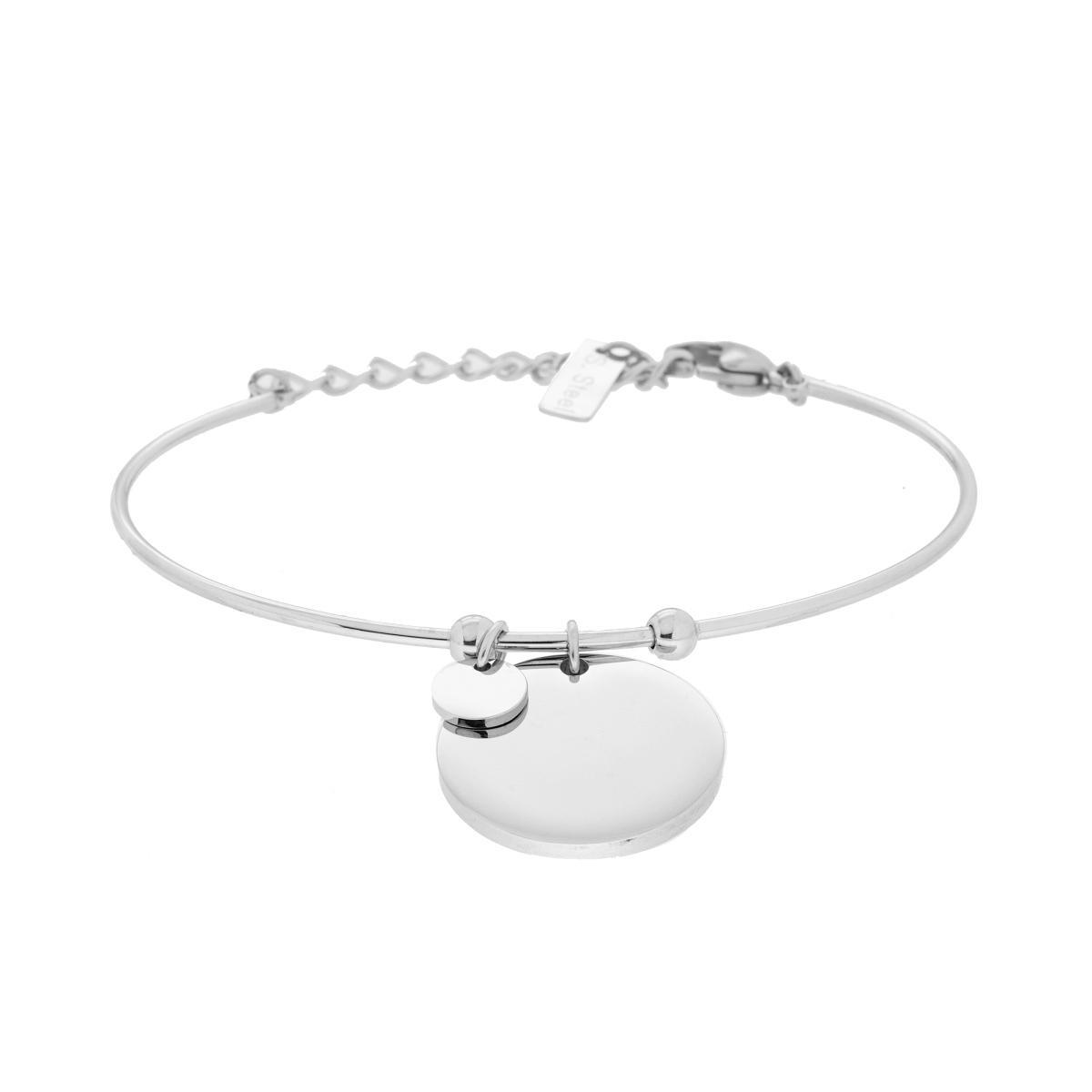 Bracciale filo Rigido con Tondi pendenti e Crystal Bianchi in ACCIAIO <BR>