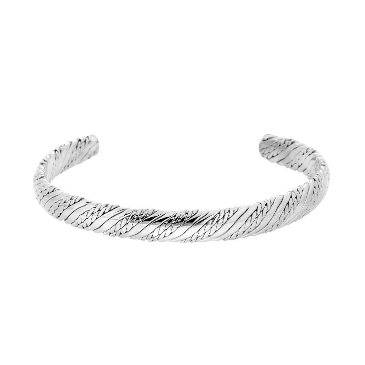 Bracciale Rigido modello Schiava effetto Corda in ACCIAIO <BR>