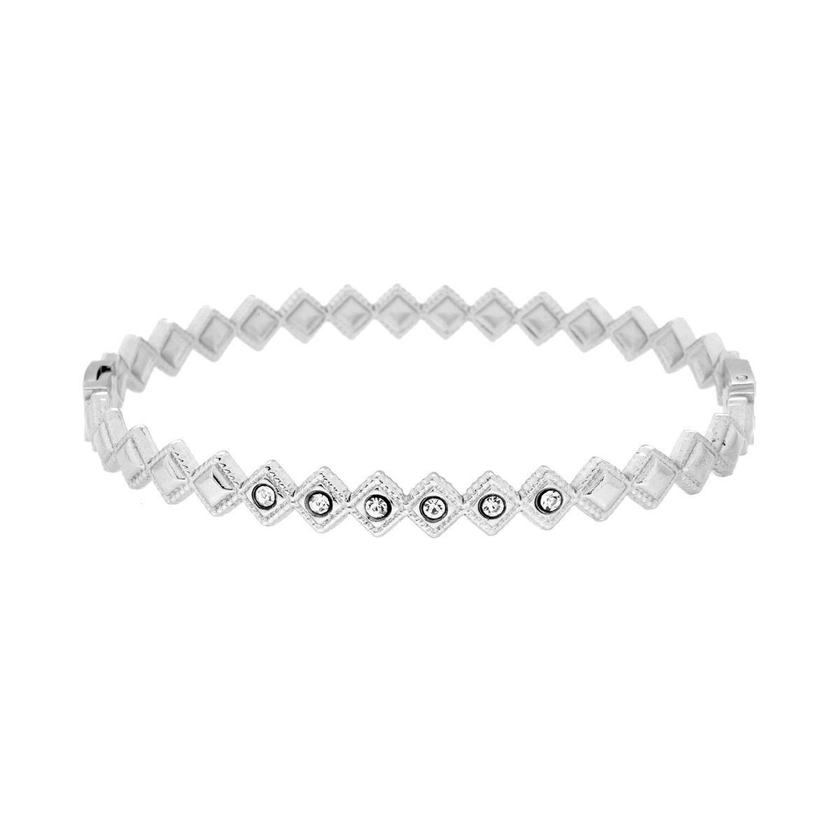 Bracciale Rigido modello Schiava con Rombi e Crystal Bianchi in ACCIAIO <BR>