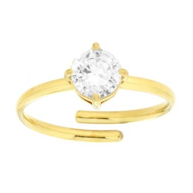 Anello Solitario con Crystal Bianco in ACCIAIO colore Oro<BR>