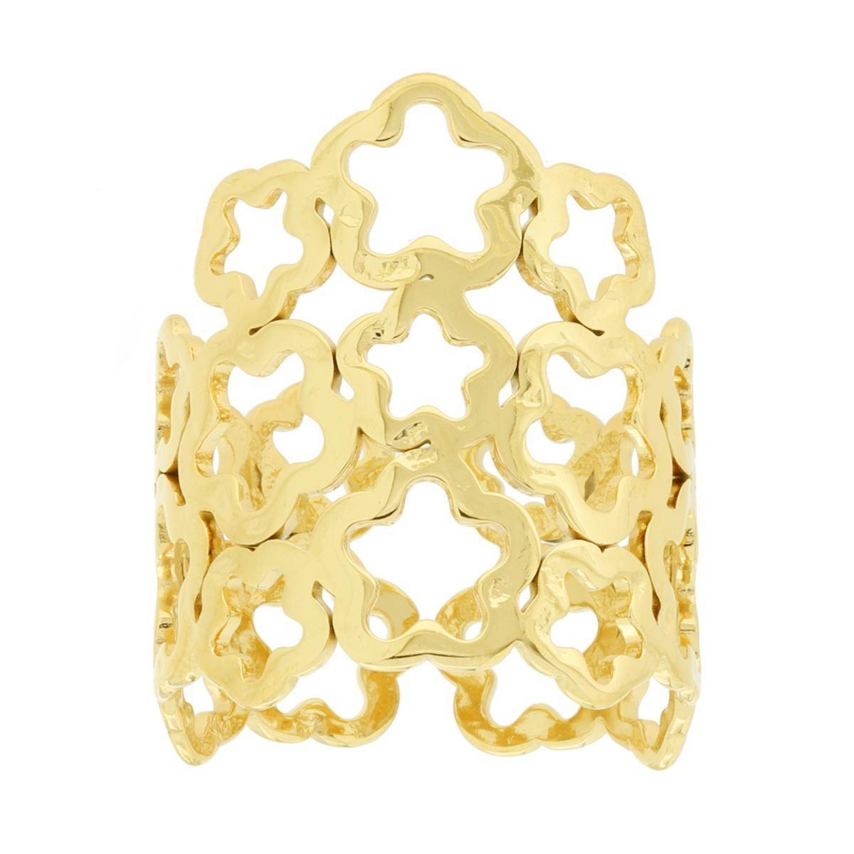 Anello Fascia con Fiori Martellati in ACCIAIO colore Oro<BR>