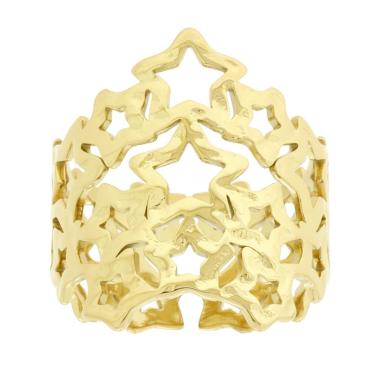 Anello Fascia con Stelle Martellate in ACCIAIO colore Oro<BR>