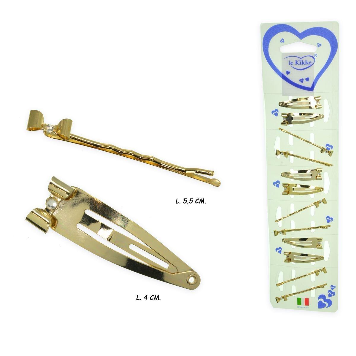 Fermaglio 5,5 cm e clic clac 4 cm per capelli oro con fiocco