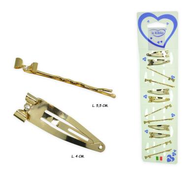 Fermaglio 5,5 cm e clic clac 4 cm per capelli oro con fiocco