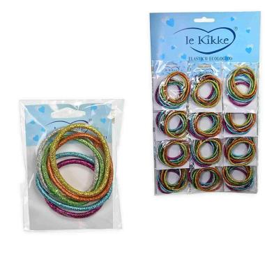 Elastici per capelli glitterati in 12 card da 6 pezzi colori assortiti