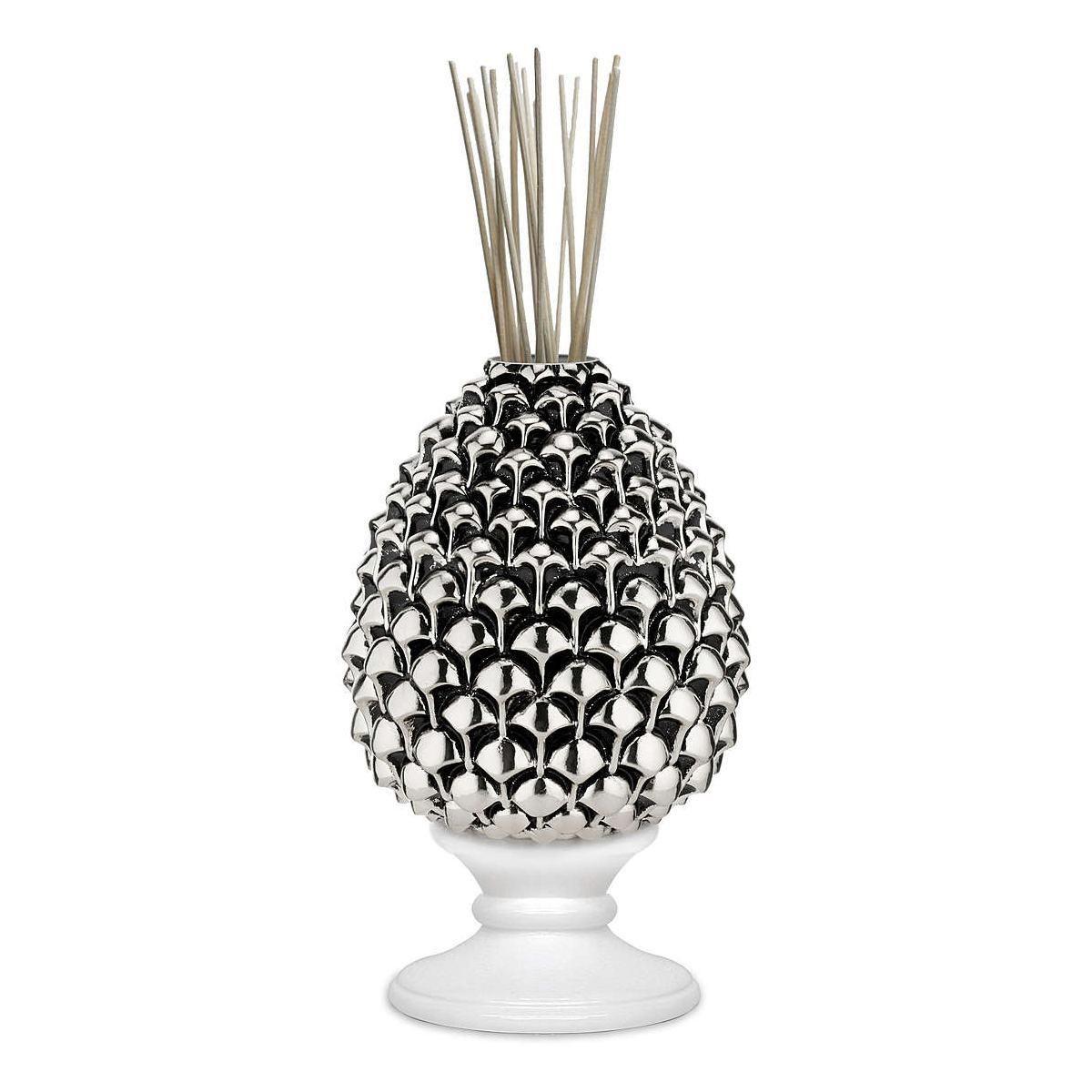 Diffusore ambienti pigna argento base bianca h.15,5 cm Valenti