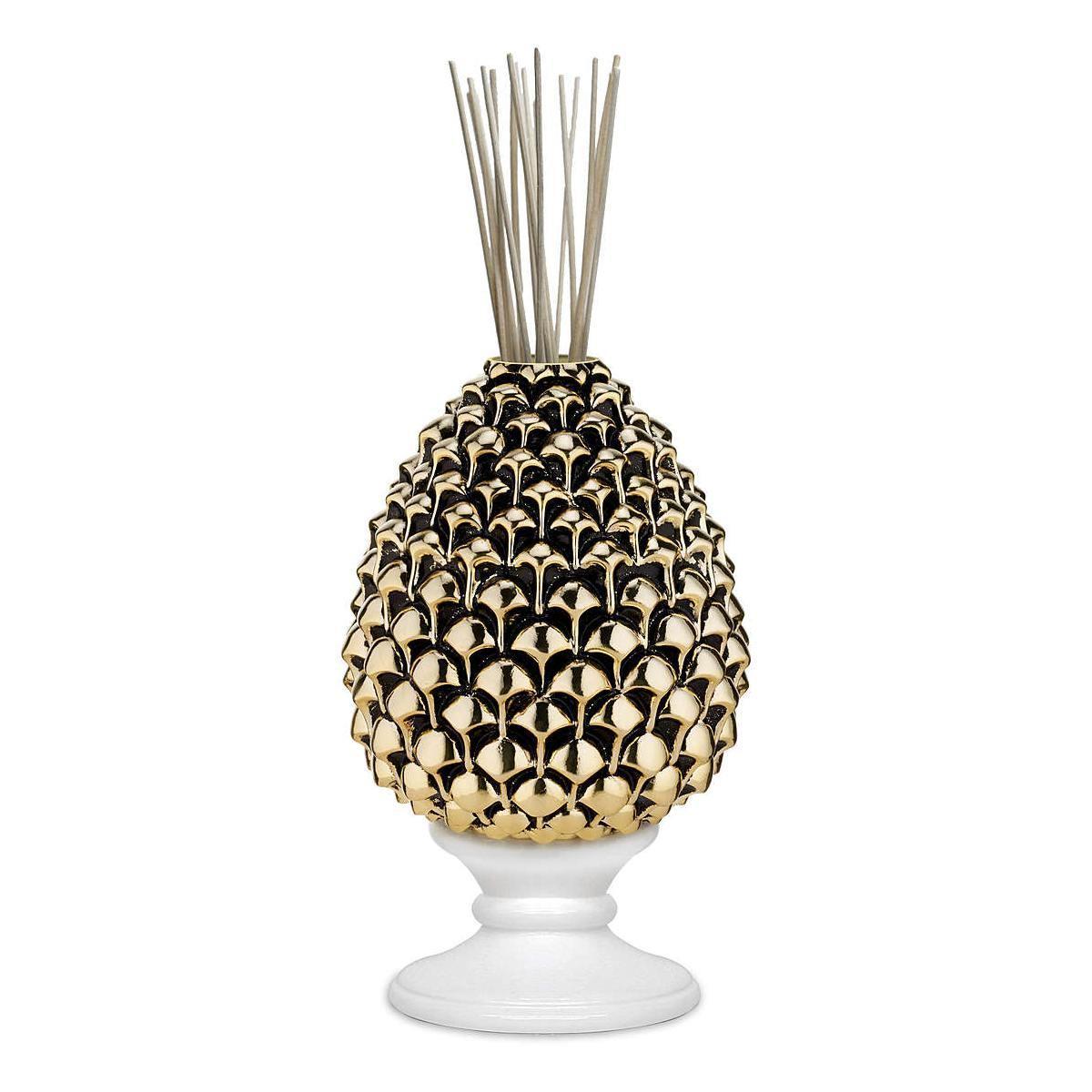 Diffusore ambienti pigna oro base bianca h.15,5 cm Valenti