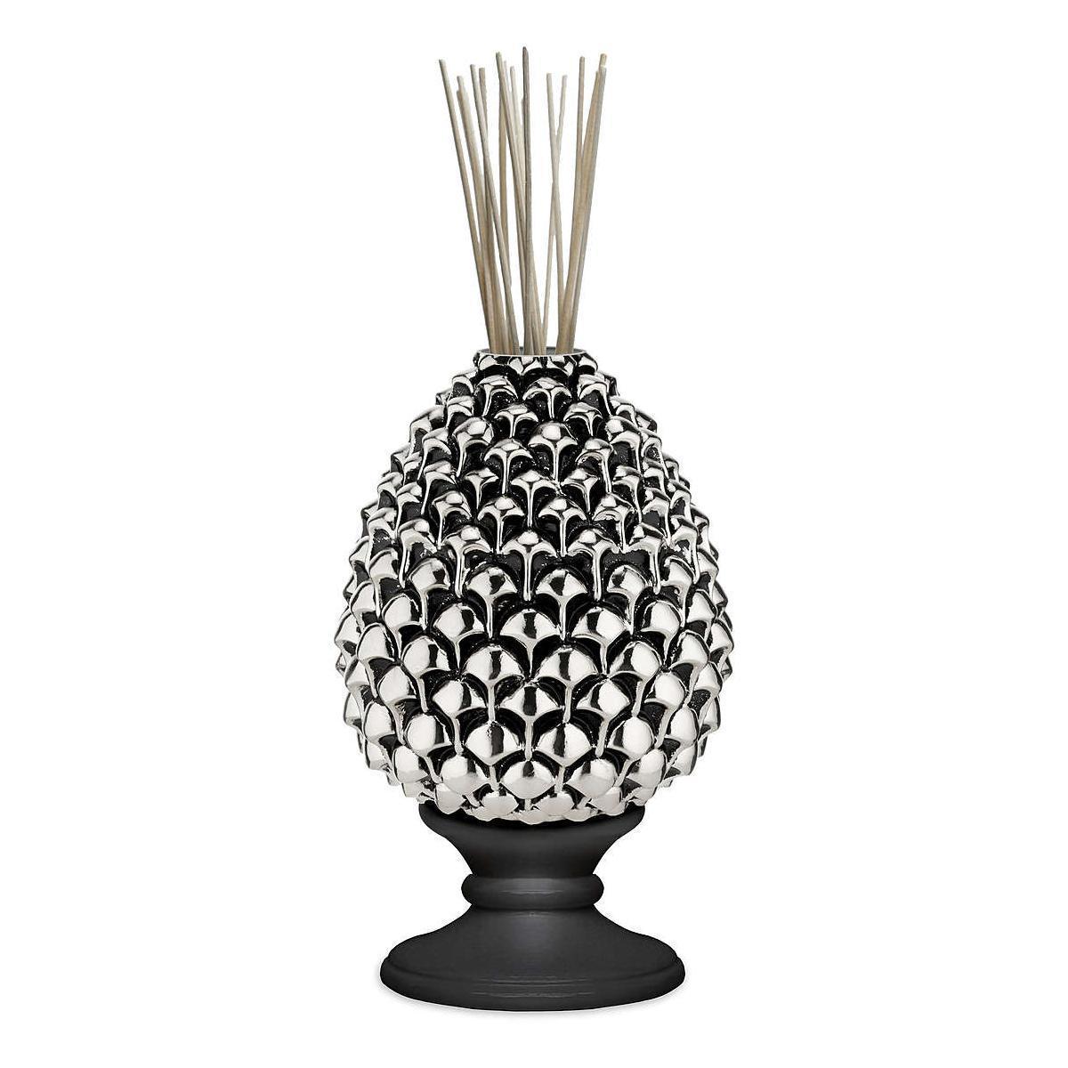 Diffusore ambienti pigna argento base nera opaca h.15,5 cm Valenti